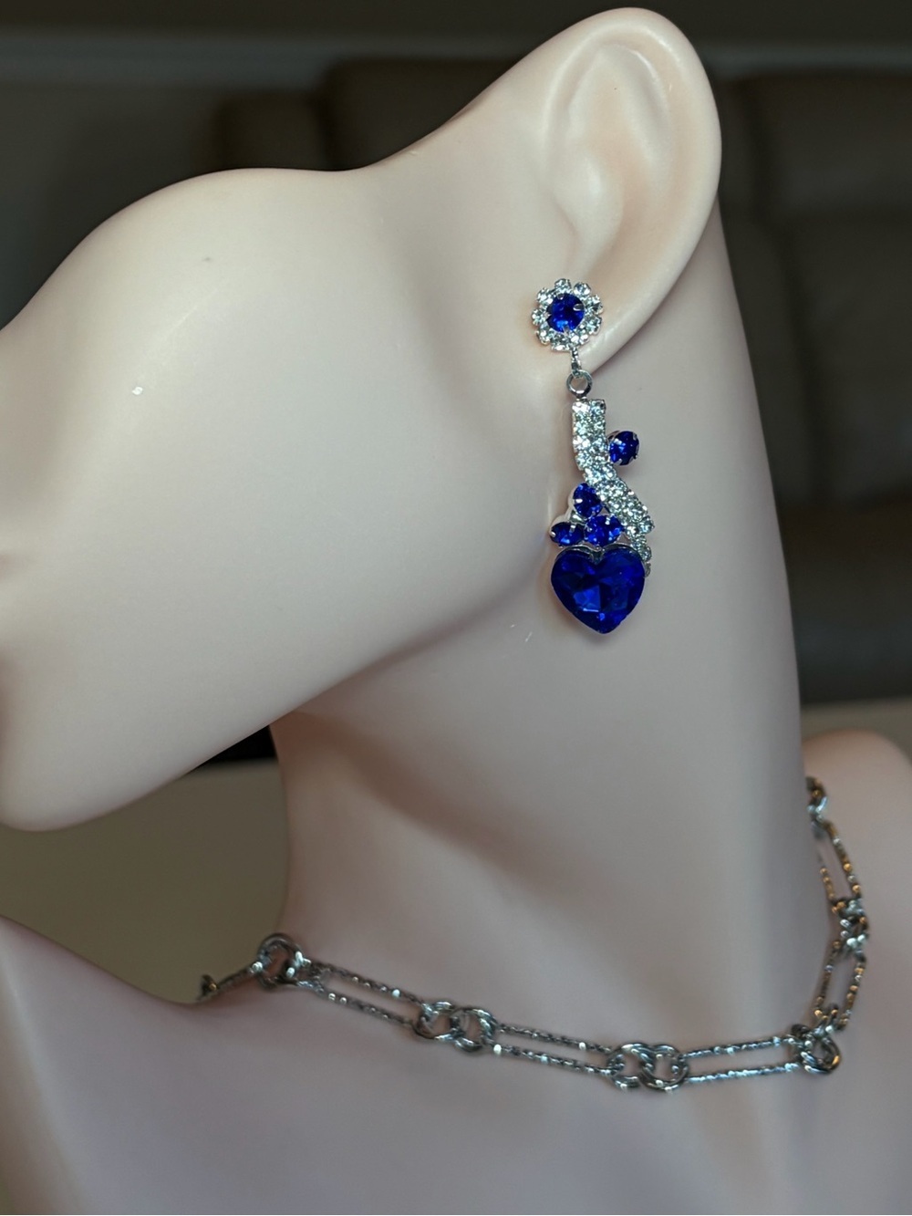 Elegant Blue Heart Drop Earrings.
